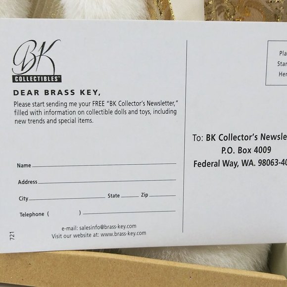 HAND CRAFTED BRASS KEY 16" PORCELAIN ANGEL TREETOPPER NEVER REMOVED FROM BOX - Picture 11 of 16